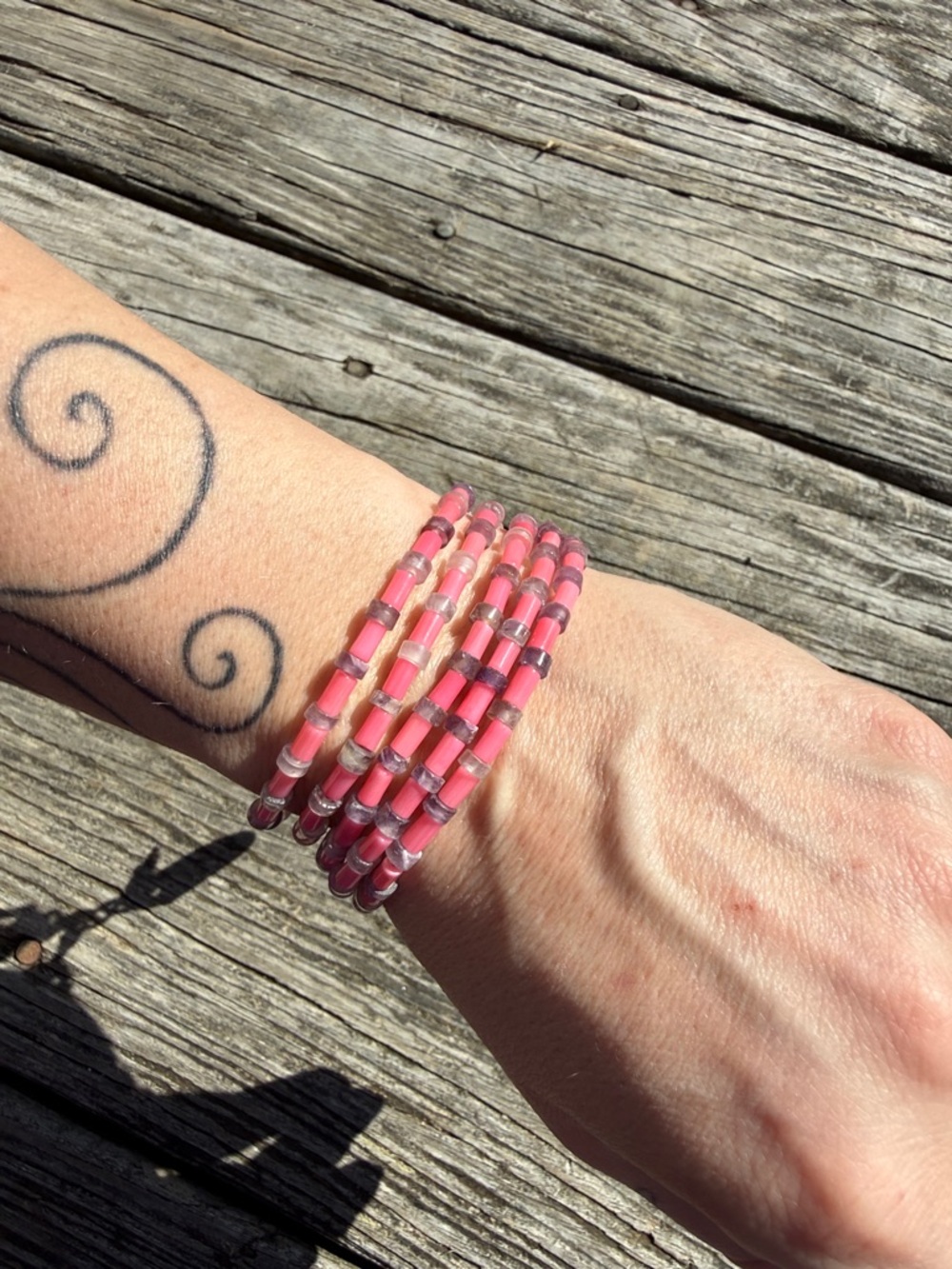 Handmade Pink shell Multi-Strand Bracelet with Shell Charm